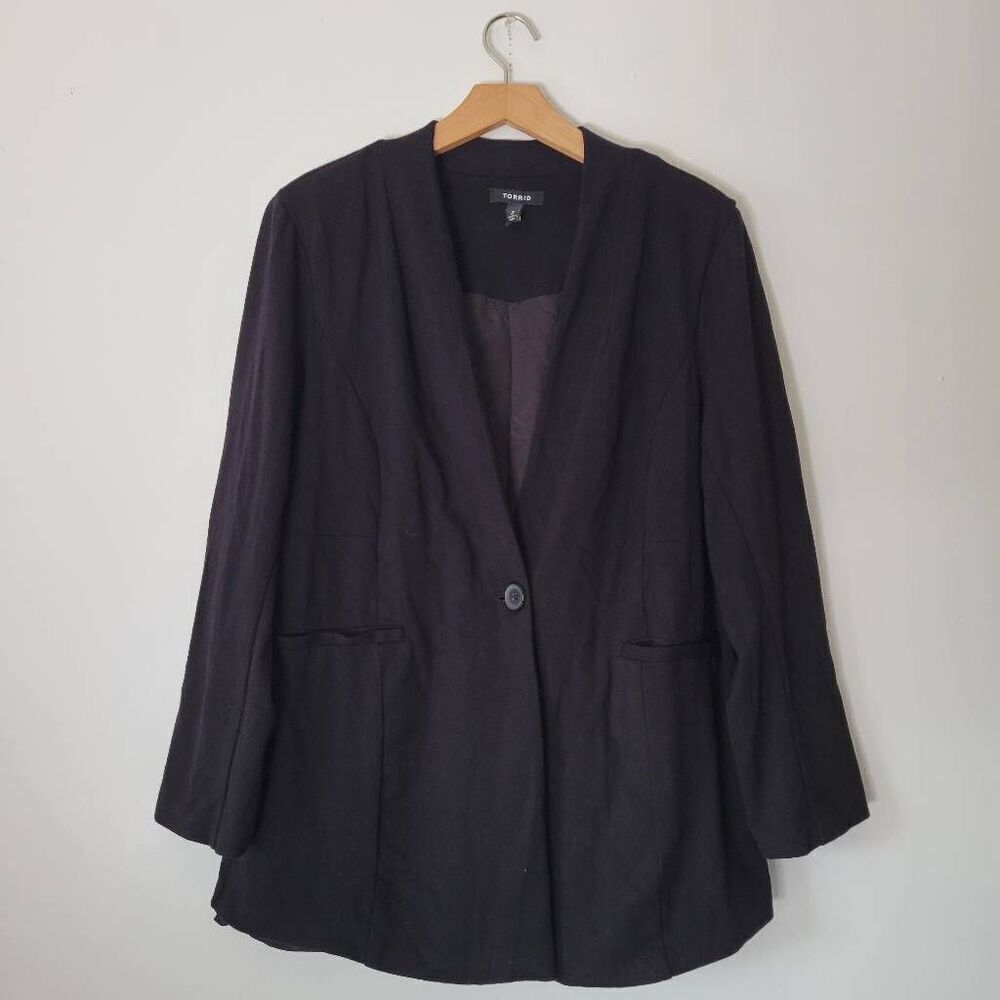 Torrid Black Open Front Blazer Jacket Women’s Size 2 Longline Lined